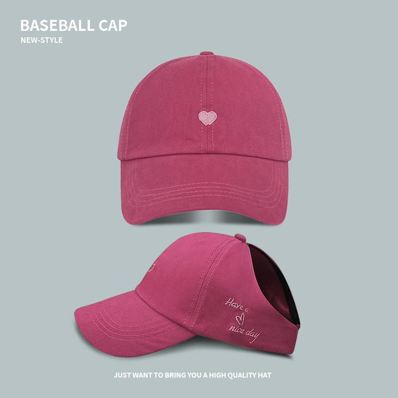 College style sweet and cool love embroidery ponytail empty top hat summer outdoor shading baseball cap student sports cap