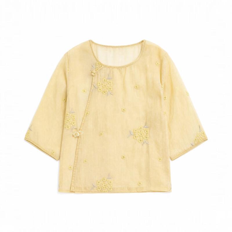 Demana Women's Chinese-Style Embroidered Ramie Blouse