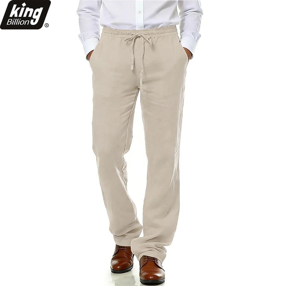 Men's Premium Cotton Linen Straight Leg Pants - Lightweight Breathable Comfortable Drawstring Waist Casual Trousers Solid Color Business Casual Pants