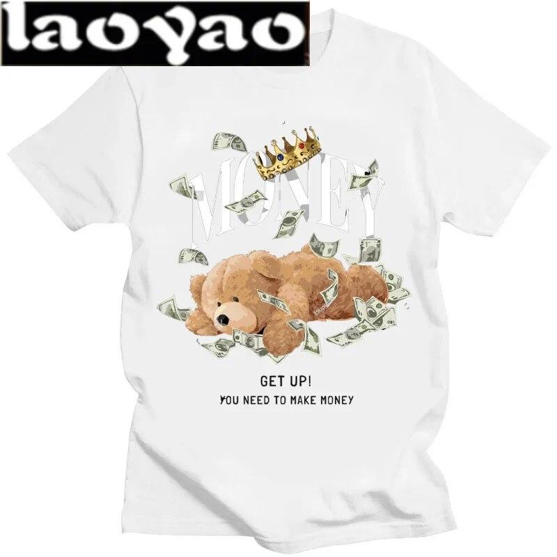 Tricou cu imprimeu cu ursuleț de pluș cu bani Tricou unisex pentru femei.