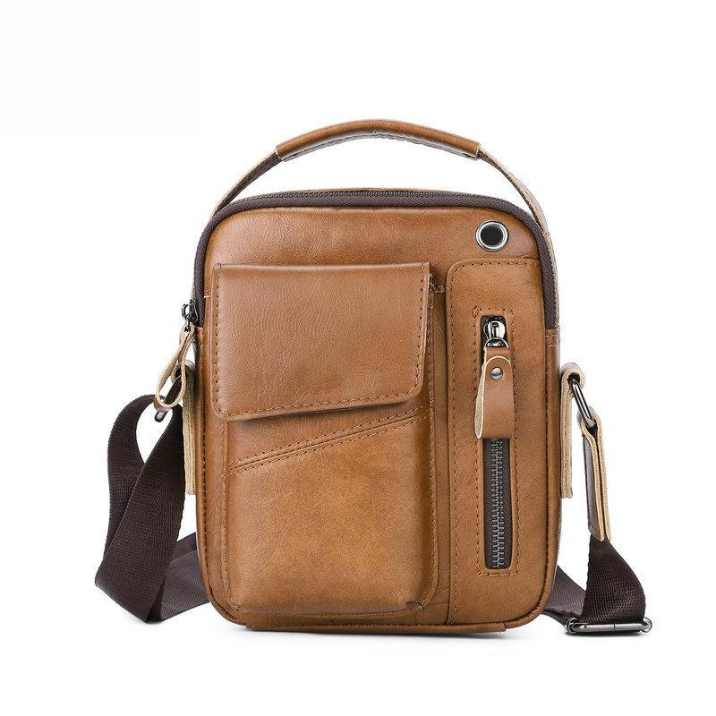 Men's leather backpack Outer layer made of durable cowhide casual fashionable cross-body bag single shoulder bag leather bag