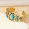 Turquoise Retro Court Style Open Bangle for Women, Japanese and Korean INS Inspired, Chic Niche Design