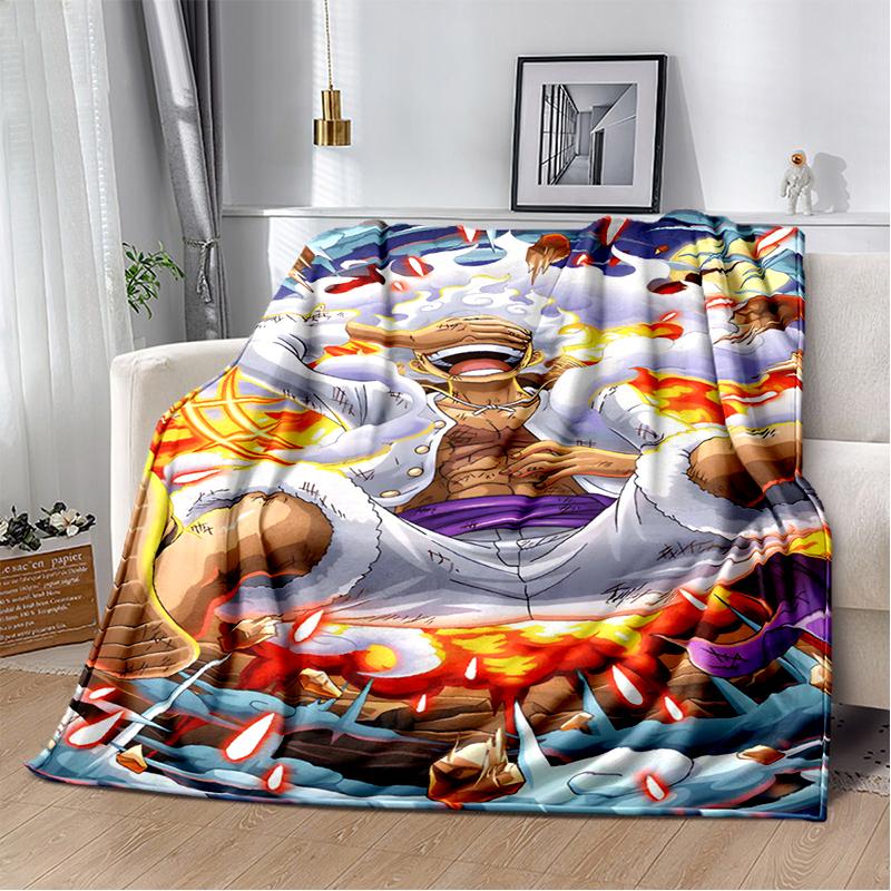 3D One P-Piece Cartoon Anime Flannel Blanket Soft Warm Throw Blanket for Bedroom Living Room Bed Camping Picnic Office Kids Gift