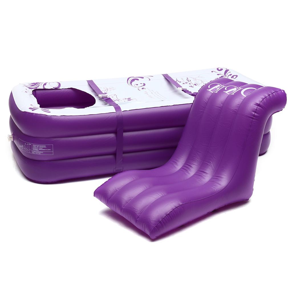 Baignoire gonflable pour adulte - 145 cm - Portable - Pliable - Pour adultes - Spa avec pompe à air pour bain chaud et glace (145 x 80 x 45 cm, gris clair