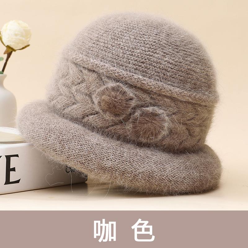 Autumn and Winter New Old Man's Hat Women's Knitted Versatile Warm Middle and Old Rabbit Hair Thickened Fashion Wool Basin Hat