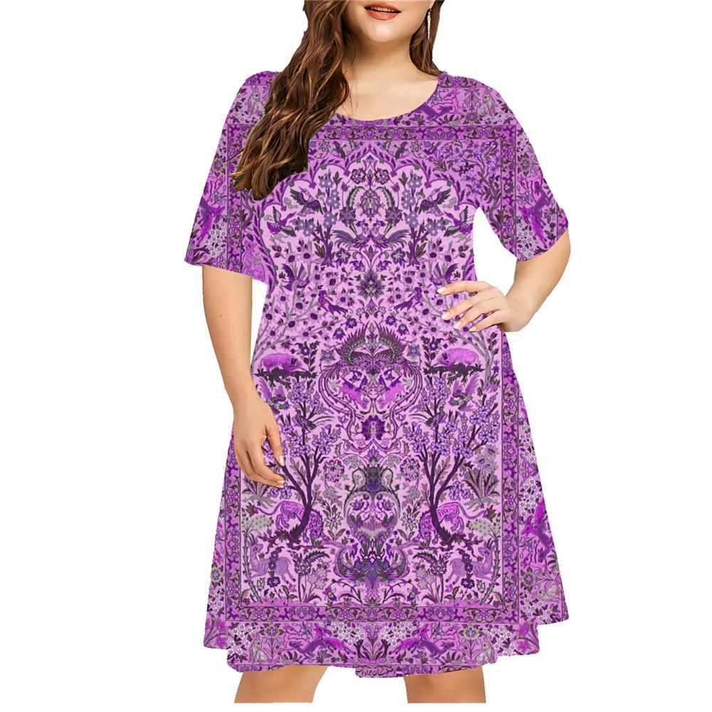 Summer Retro Ladies Ethnic Style 3D Printing Dress Women's Casual Short-sleeved Loose A-line Dress