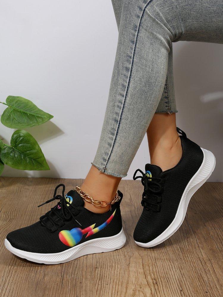 Summer platform casual knitted sneakers women's lace-up rainbow low-top running shoes single shoes