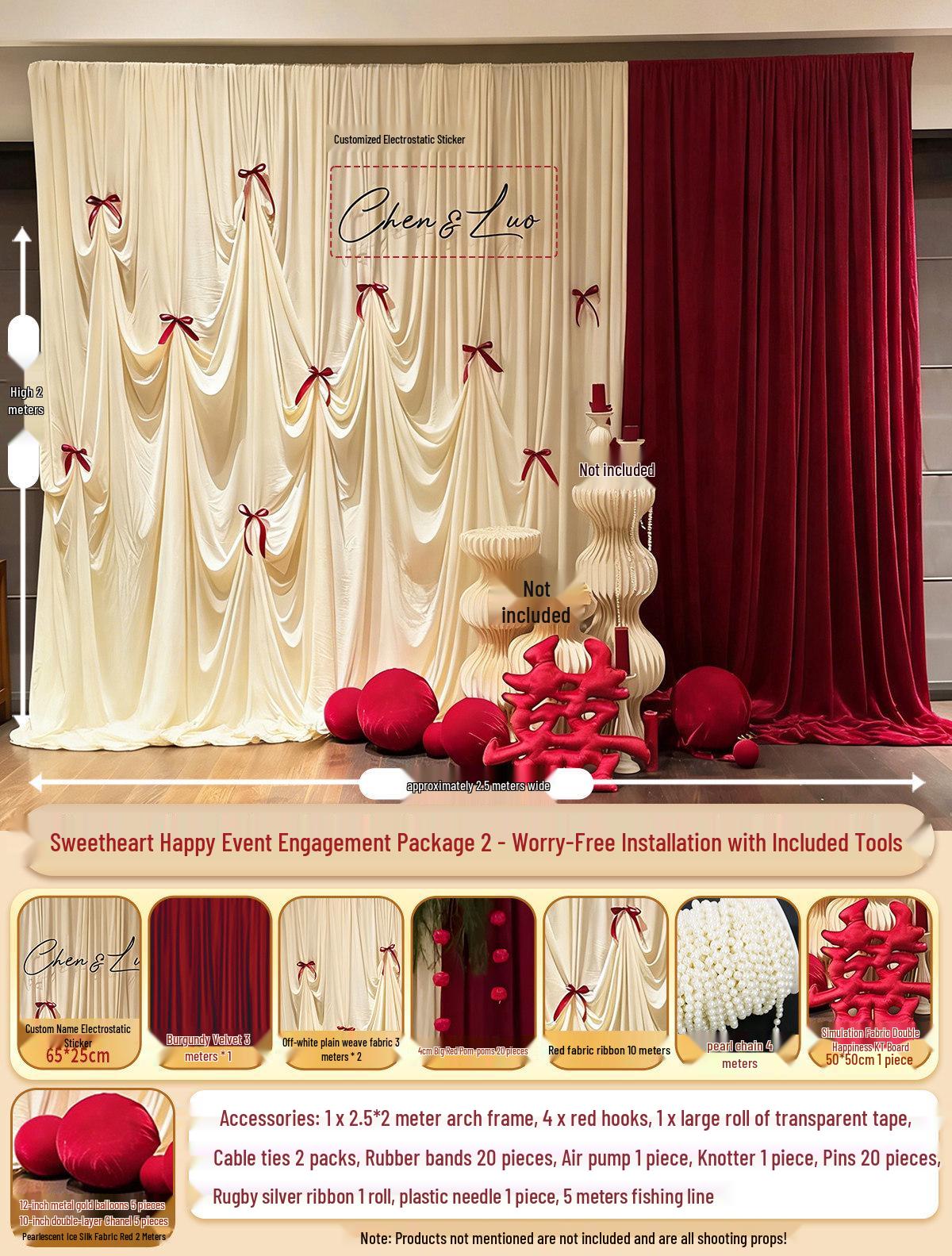 Korean Style Red Curtain for Bridal Engagement Decoration - High-End Chinese Elegant Full Set Background