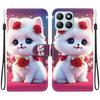 Handmade PU Leather Flip Case for Honor X8b Anti-Slip Shockproof Cover with Wrist Strap & Heart/Rose Cat Designs