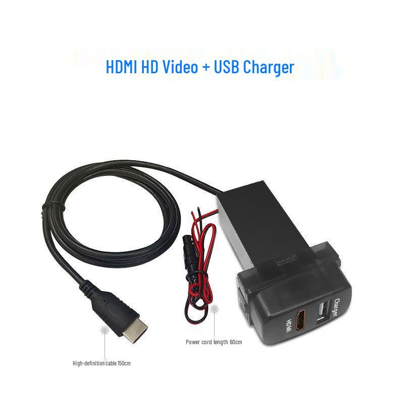 Mitsubishi Dual USB Car Charger with QC3.0 Fast Charge, AUX, HDMI, and USB Flash Drive Support