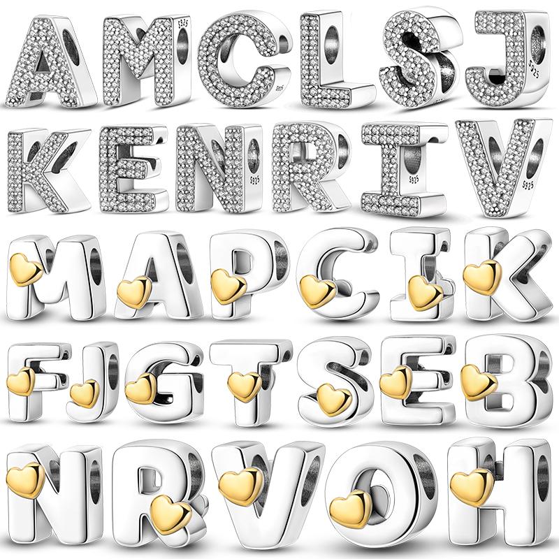 Hodí se na originální náramek DIY přívěsky s abecedou A-Z Korálek Měď Zirkon Cubic Zirconia Dopis lásky Visací přívěsek Šperky Dárek
