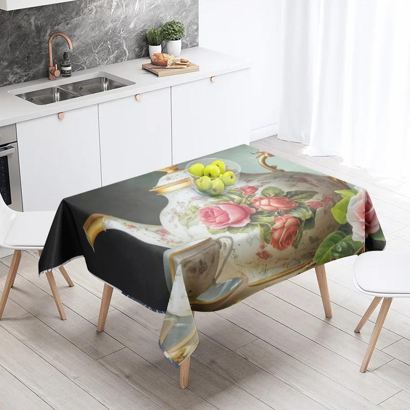 Abstract Art Food Illustration Tablecloth Oil-proof Tablecloth Waterproof Picnic Fabric Nordic Home Decoration