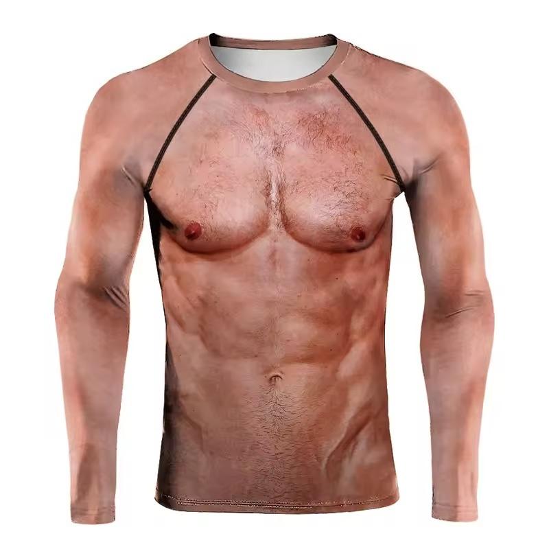 Langarmshirt Schnelltrocknendes Bodybuilding Workout Top T-Shirt Herren Muskel Print T-Shirt Kleidung