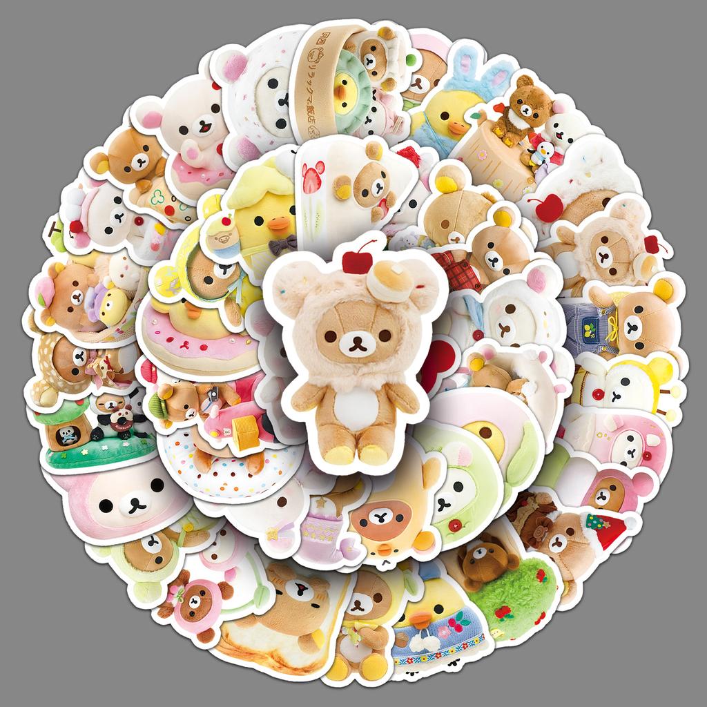 54 Pieces of Relaxed Bear Graffiti Stickers Cartoon Cute Ins Fenggu Card Decorative Mobile Phone Case Water Cup Creative DIY Stickers