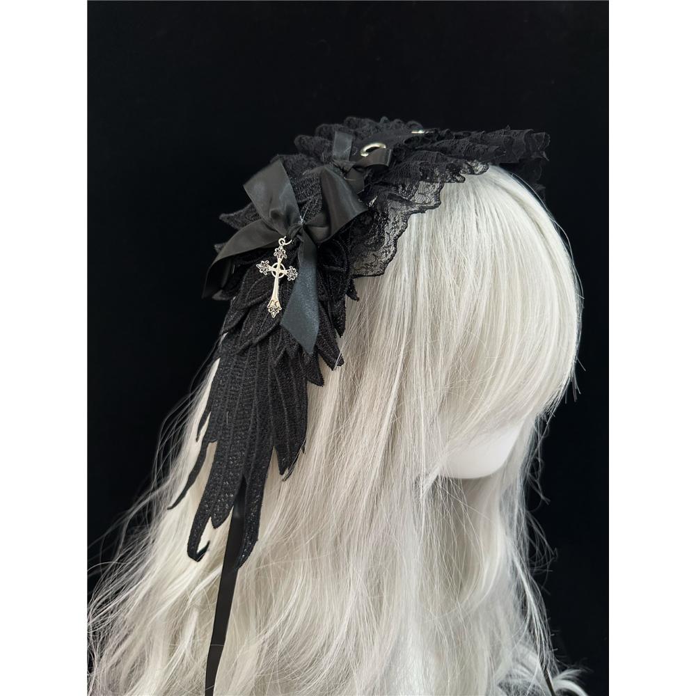Steampunk Y2K Wing Headwear Bow Headband Lolita Gothic Dark Angel Headwear and Hair Accessories
