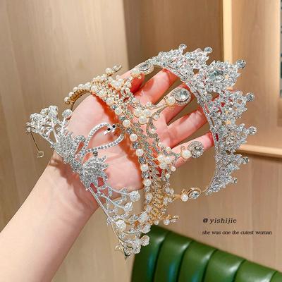 Princess Crown Headgear High-End Temperament Birthday Gift Headband Women'S High-End Bridal Wedding Dress Pearl Rhinestone Headband
