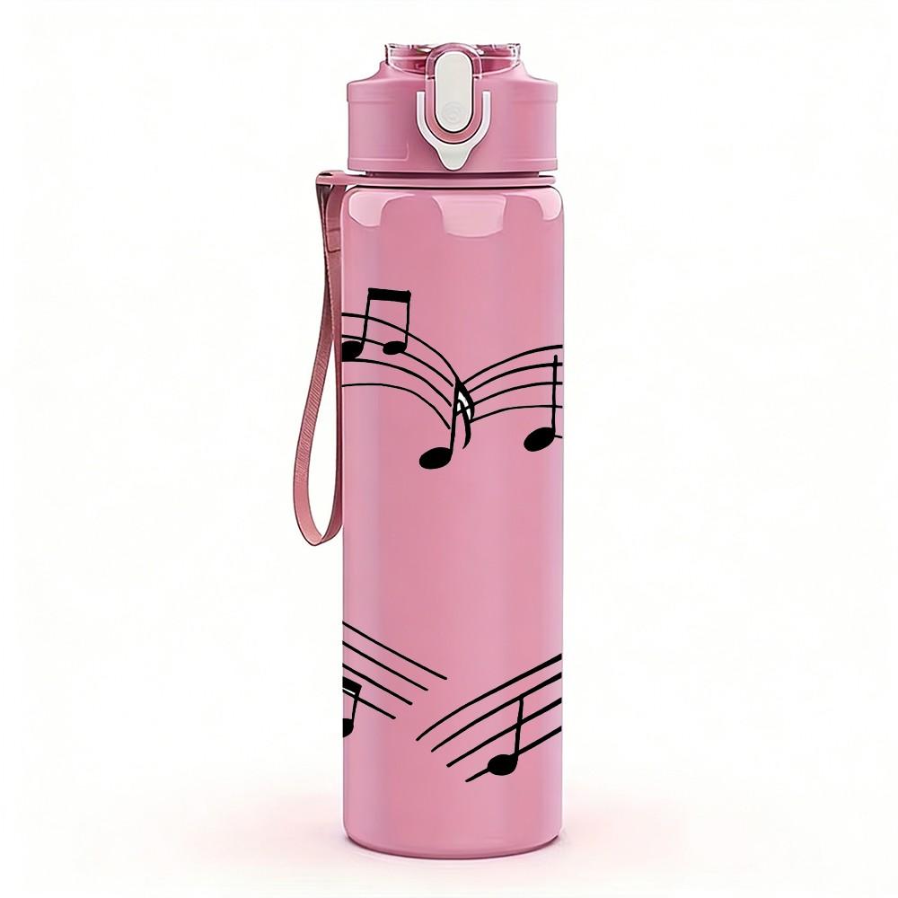 1PC Treble Clef Music Note Heart Print 750ml Color Plastic Sports Water Bottle Leakproof Flip Straw Lid Suitable for Sports Office Home Use