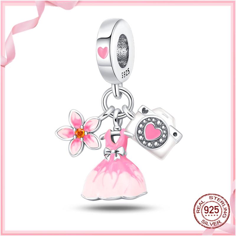 TOP Copper Pink Girls Skirt Cute Cat Charm Bead Charms Bead Charms Ideal For Womens Authentic Bracelets Copper Pendant Do It Yourself Jewellery Gift