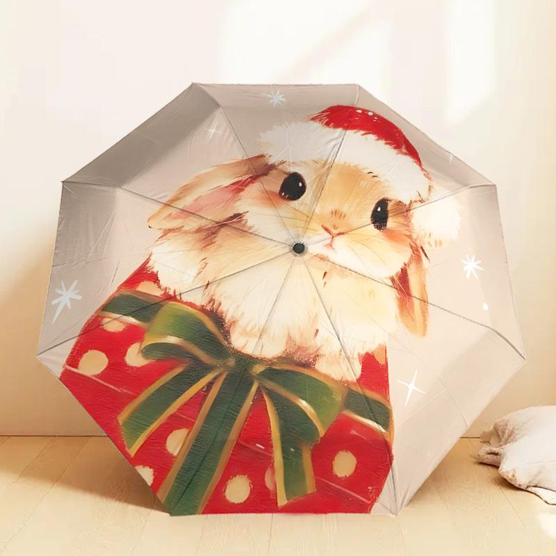 Christmas Bunny Gift Umbrella: A Festive, Auto-Opening Protection for Outdoor Adventures and Travel Essentials 024