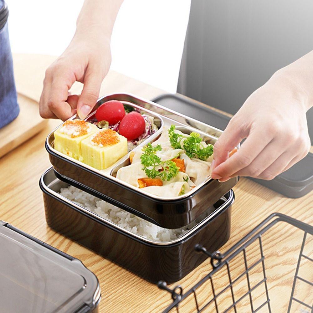 Rectangular Double Layer Thermal Lunch Box 304 Stainless Steel Food Container  School