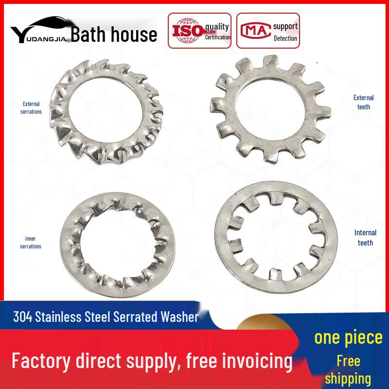 304 Stainless Steel External & Internal Tooth Lock Washer, Anti-Slip, Anti-Loosening, Size M6-M30