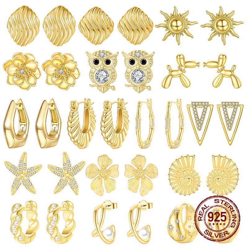 925 Silver Golden Sun Ear Rings Irregular Geometry Star Ear Jewelry Wedding Jewelry Zircon Stone Earrings for Women
