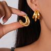 Classic Polka Dot Brushed C-Shaped Earrings for Women Ladies Fashion Metal Three-Layer Stud Earrings Party Jewelry Accessories