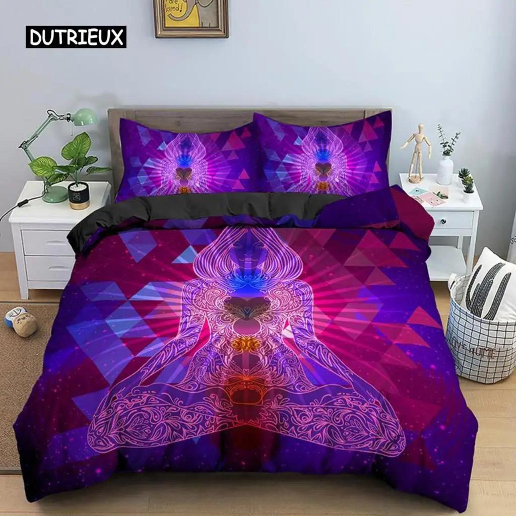 Κάλυμμα Πάπλωμα Γιόγκα King Queen Τσάκρα Διαλογισμός Σετ Κλινοσκεπασμάτων Μπλε Μάνταλα Μποέμ Χίπις Στυλ με Τέχνη Τσάκρα Πολυεστερικό Κάλυμμα Πάπλωμα