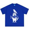 Cartoon Cat And Crow Fish Funny Meme Tshirt Unisex Unisex Vintage Fashion Tshirt Summer Shortsleeved Loose Casual Cotton Tshirts