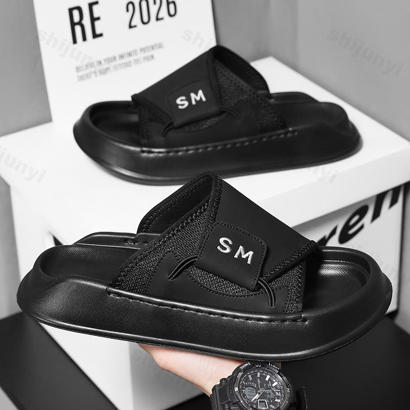 

Мода Модный тренд Повседневные шлепанцы для мужских 2025 Лето Новые Уличные Удобные С открытым носком Пляжные Шлепки Мягкая подошва Массивные сандалии 39-40 чёрный