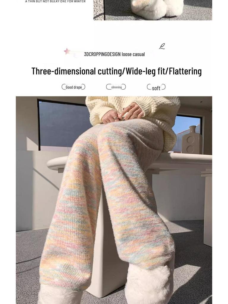 > "Petite High-Waisted Fleece-Lined Wide-Leg Pants for Autumn/Winter"