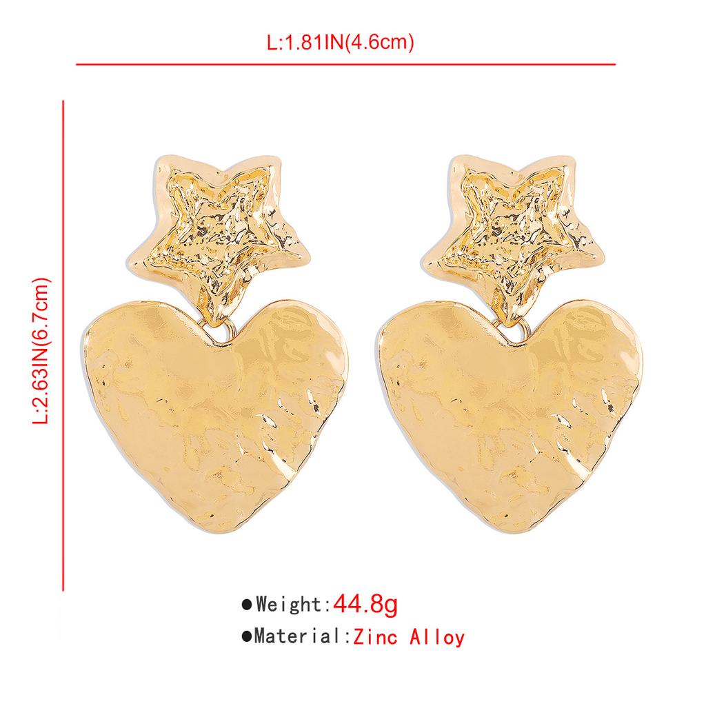 Women Fashion European American Retro Heart Dangle Earrings Star Irregular Tin Foil Surface Creative Punk Elegant Ear Jewelry