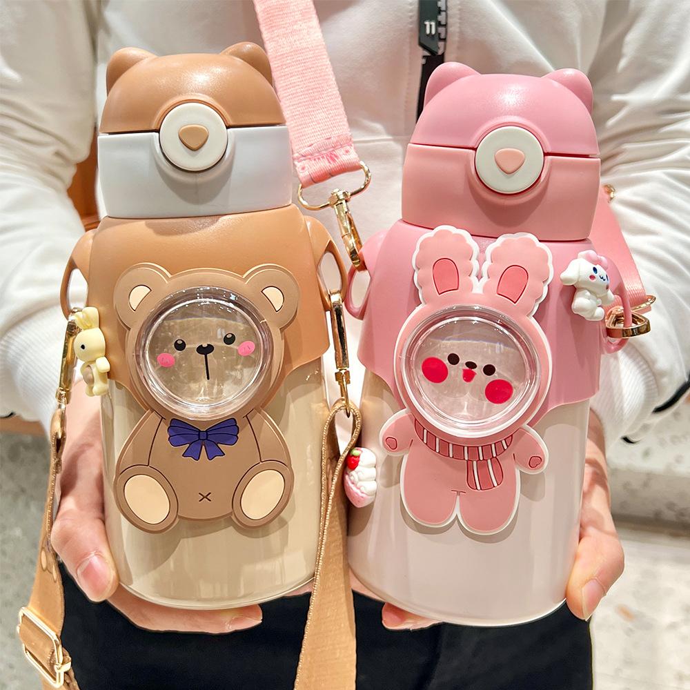 520ml Kawaii Thermos Bottle For Children Stainless Steel Thermal Cup With Straw Kettle Portable Kids Water Bottle For School