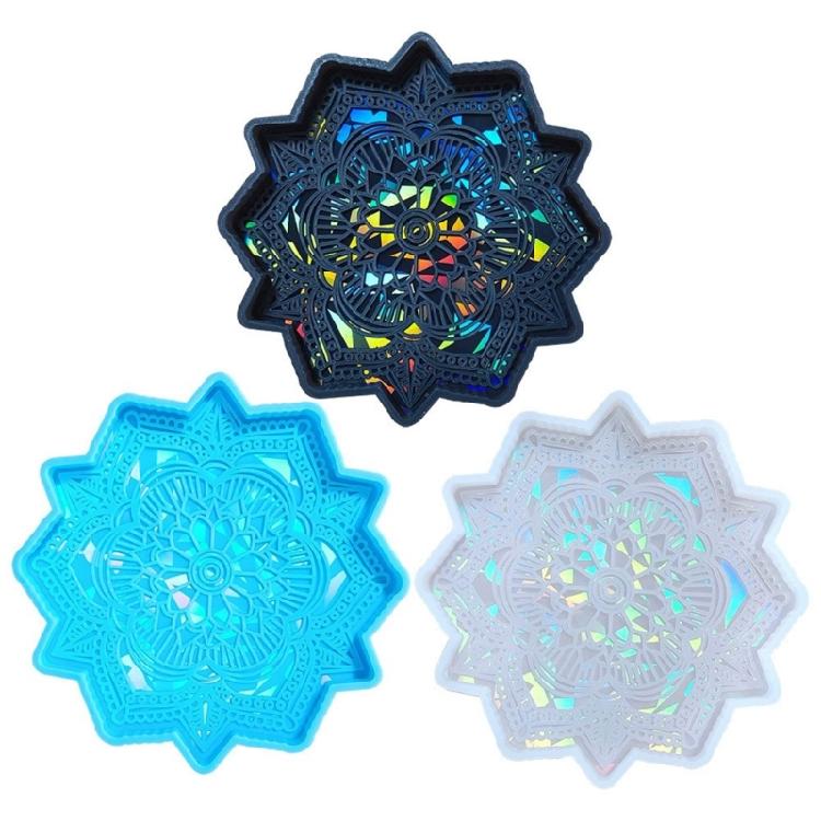 Mandalas Coaster Mold Flower Shape Silicone Mould Holographic Resin Molds Decor