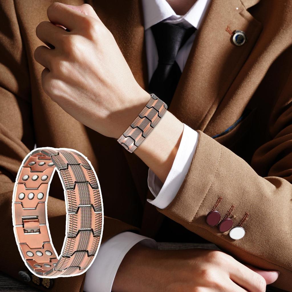 3-Row Magnetic Copper Bracelet for Men - Adjustable Cuff with Free Tool, Valentine's Gift for Dad Husband