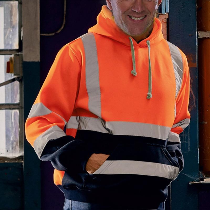 Felpa con cappuccio e coulisse a righe riflettenti da uomo con tasca a marsupio
