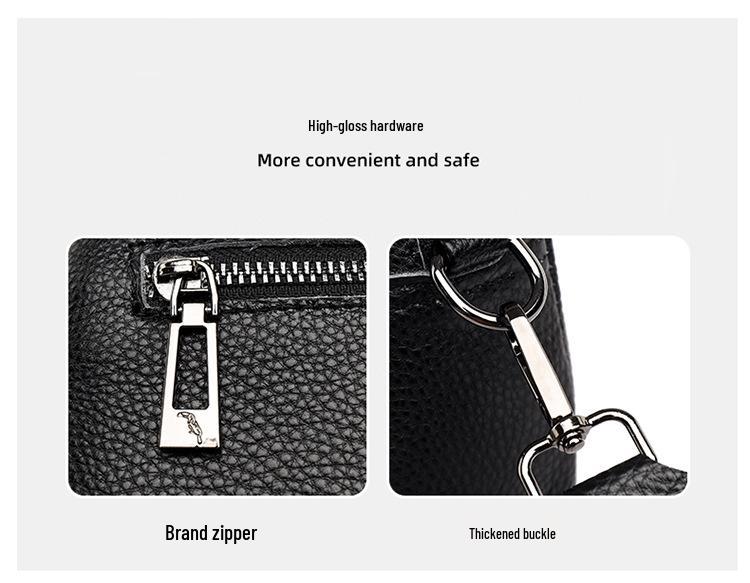 Genuine Leather Multi-Layer Crossbody Bag: Simple Solid Color Lychee Pattern, Versatile Single Shoulder Design for Women