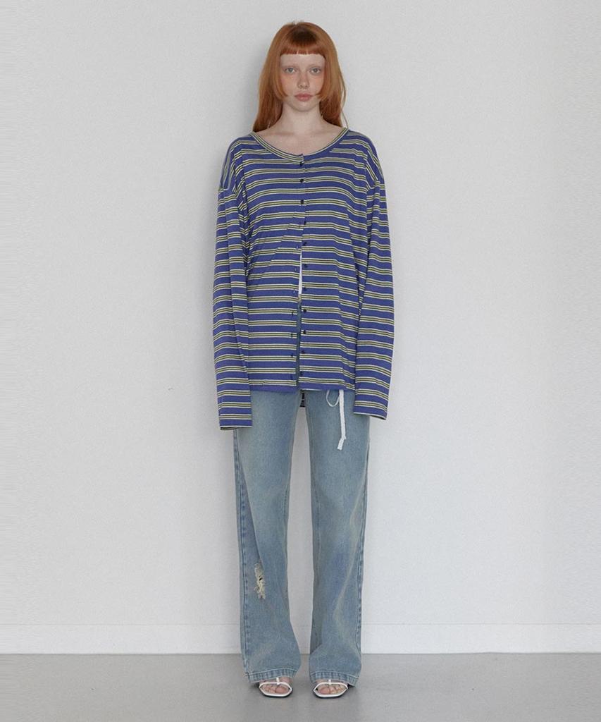 Lense Stripe Button Long Sleeve Blue