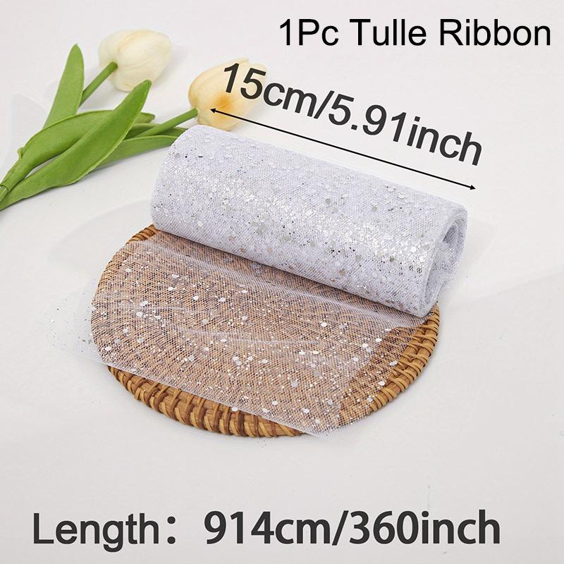 Glitter Tulle Fabric Roll 6 Inch 10 Yards Sequin Sparkling Ribbon Spool Netting for Wedding Tutu Skirt Gift Wrapping Party Decor