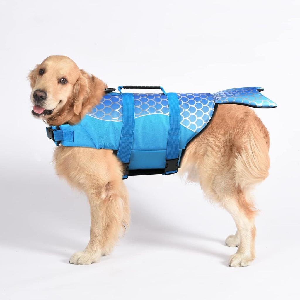 Lifevest For Dogs Super Buoyancy Mermaid Shark Dog Life Jacket For Small Large Dogs Reflective Safe Puppy Swimsuit With Handle
