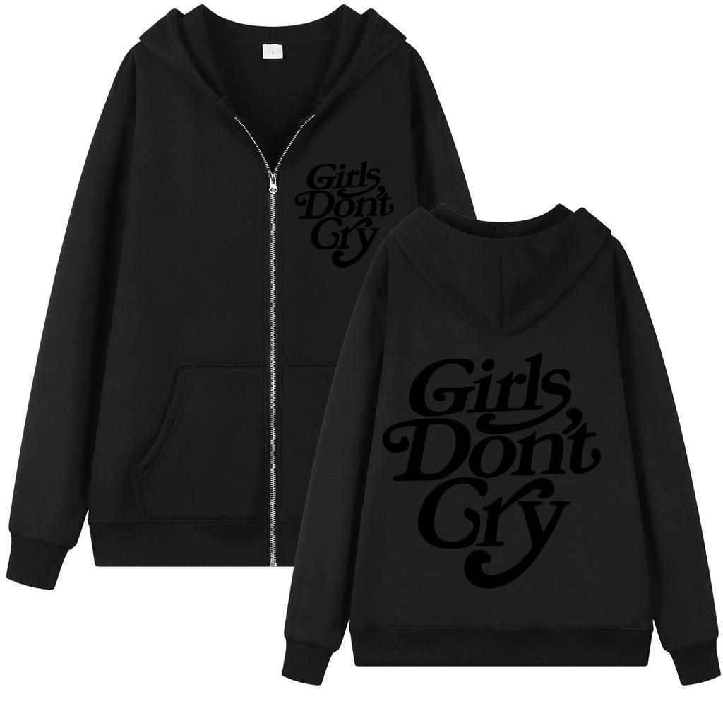 Girls Do Not Cry New Style Unisex and Women Zipper Black-and-white Lettering Printed Casual Unisex and Women Street Zipper Sweater