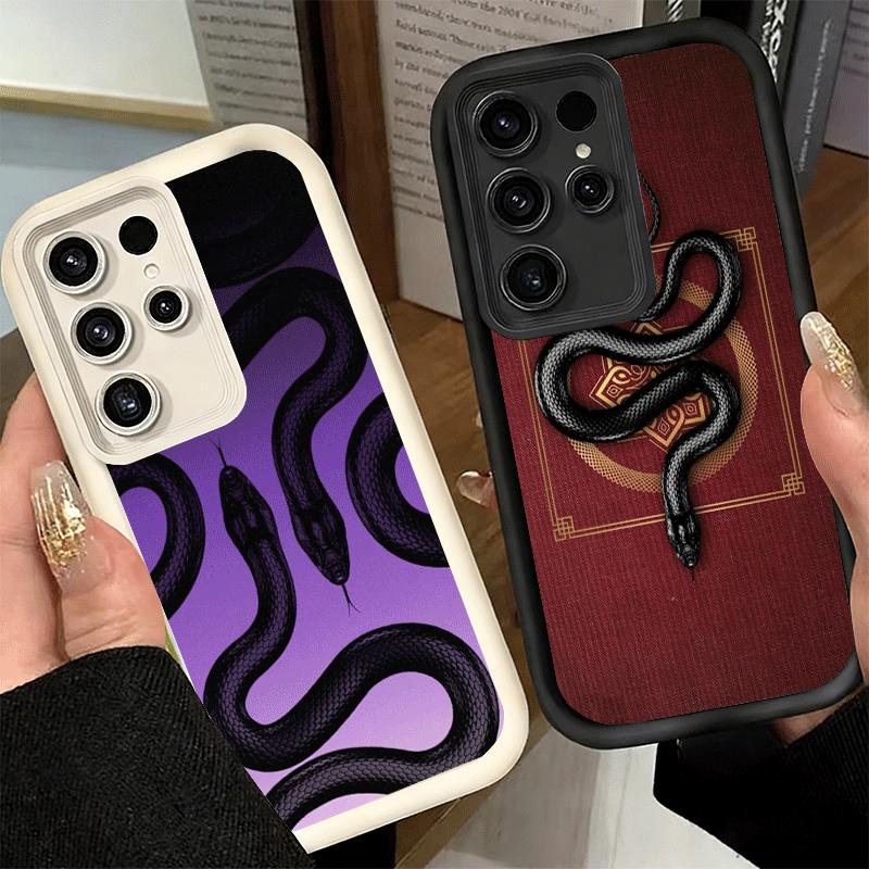 Coque de téléphone pour Samsung Galaxy S26 S25 Ultra S24 FE Coque Serpent Noir Doodle S23 Plus S22 + S21 S20 5G Silicone Souple Funda