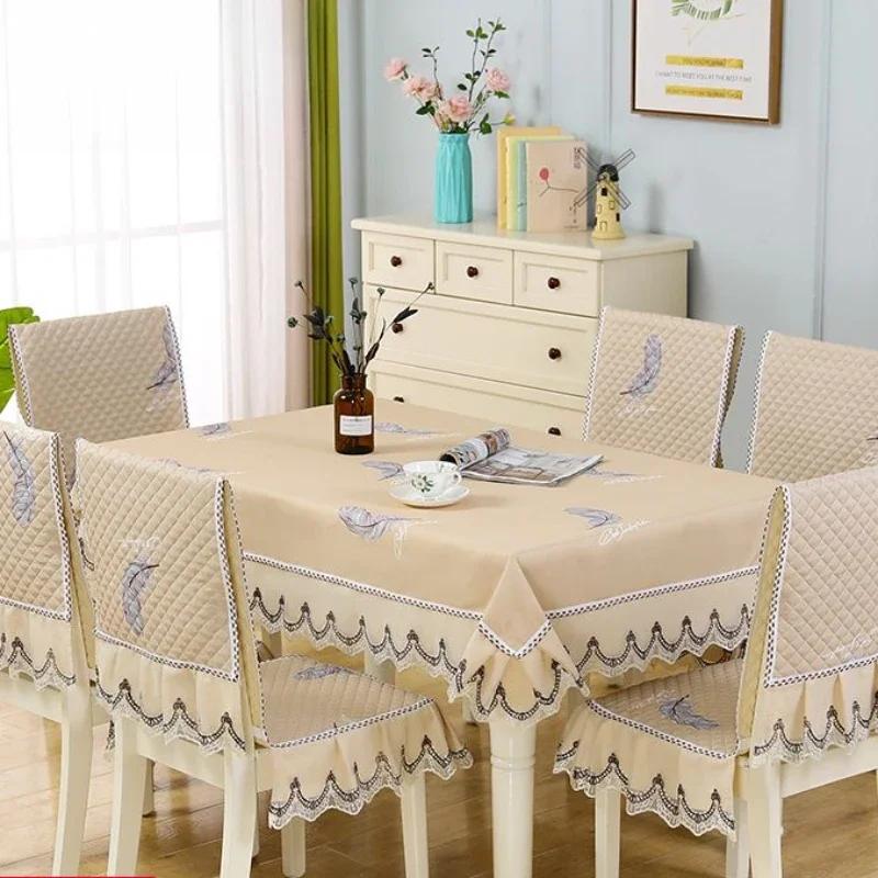 European Style Non Slip Dining Table Fabric Lace Edge Printed Chair Cover Four Seasons Universal Dining Chair Cushion Cover