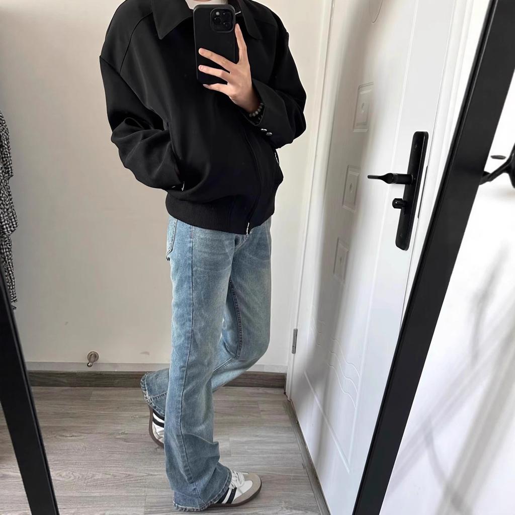 American retro light blue extended jeans men's and women's teen pants slim-fitting and thin straight and slightly pulled pants
