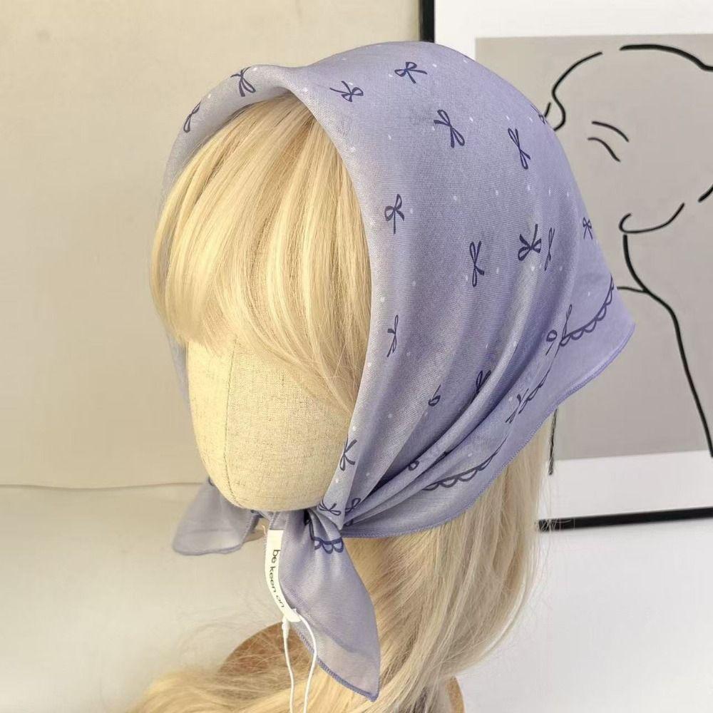 Floral Print Pattern Hair Scarf Double Sides Head Handkerchief Silk Scarf Spring Summer Fall