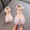 Nuovo stile primaverile fiocco con perle scarpe basse da principessa per bambina, scarpe in pelle, performance di danza