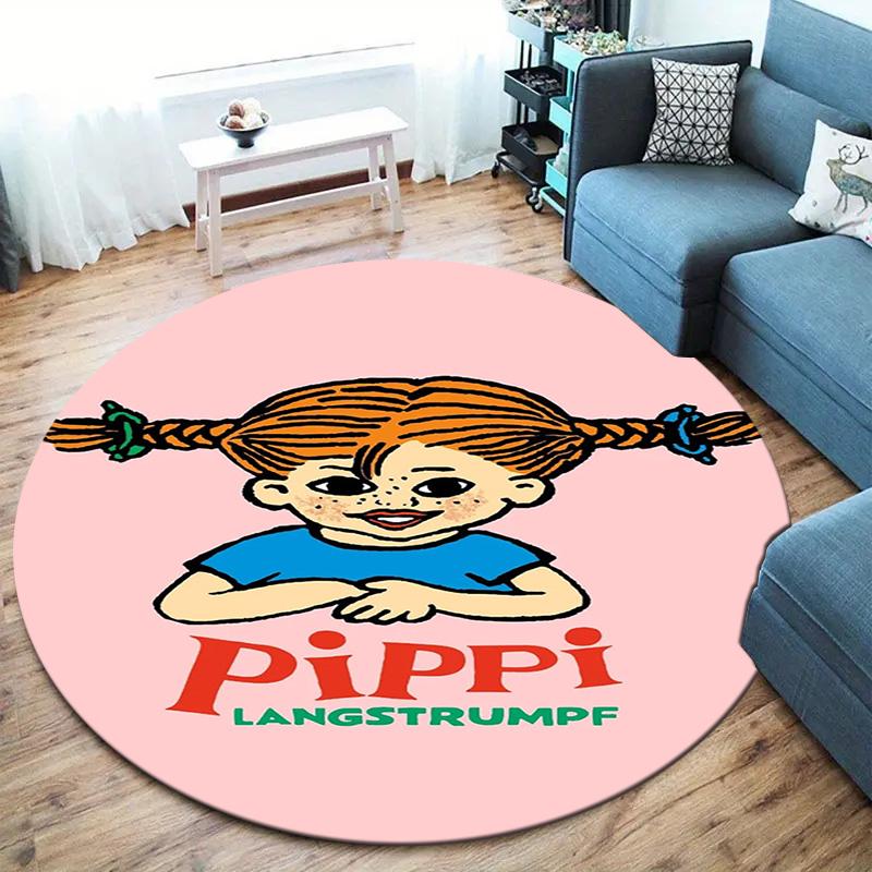 Pippi Longstocking Round Area Rug,Carpet Rug for Living Room Bedroom Sofa Playroom Decor,Non-slip Floor Mat