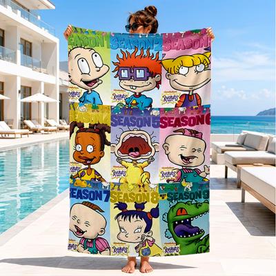 1PC Rugrats Friends Microfiber Beach Towel, Soft Lightweight And Quick-Dry, Ideal for Summer Travel, Beach Essential, Swimming Pool Gift