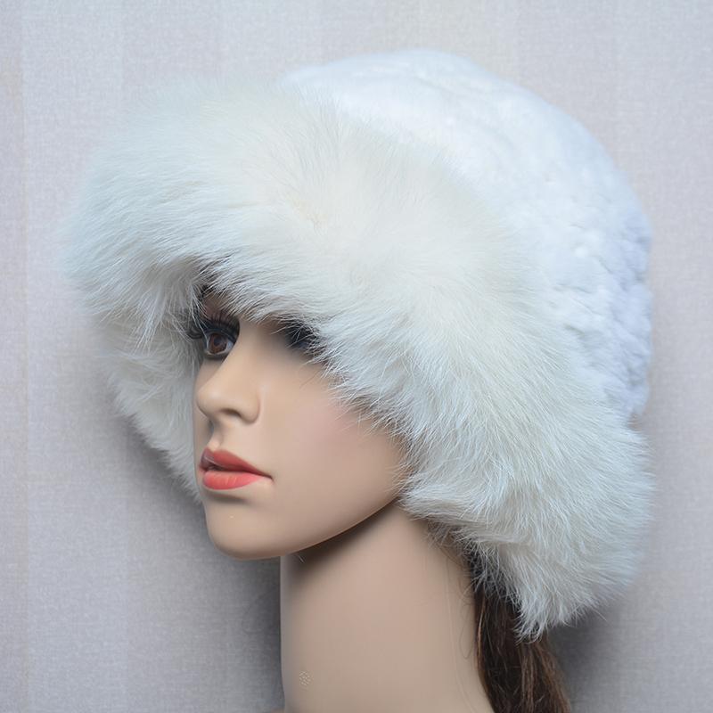 Women Outdoor Winter Warm Natural Fox Fur Hats Lady Knit Fur Cap Female Fashion Knitted Fluffy Real Rex Rabbit Fur Hat
