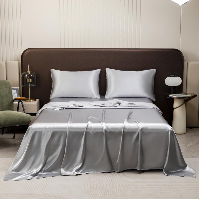 European American Solid Color Satin Three-Piece Bedding Set - Bed Sheet, Fitted Sheet & Pillowcase